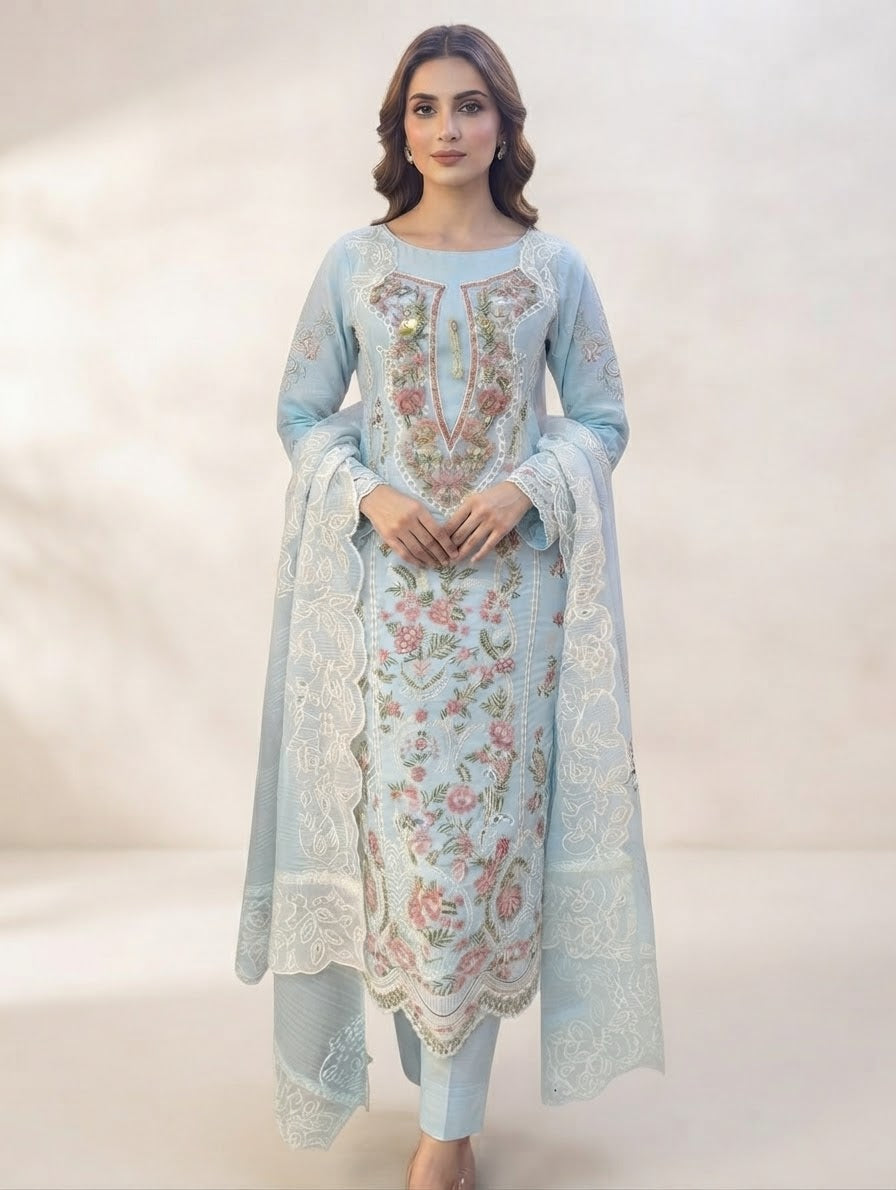 Lawn shalwar kameez with cotton net dupatta