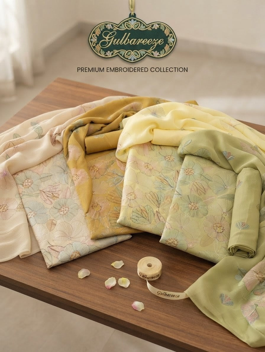 Pure lawn three piece with chiffon dupatta