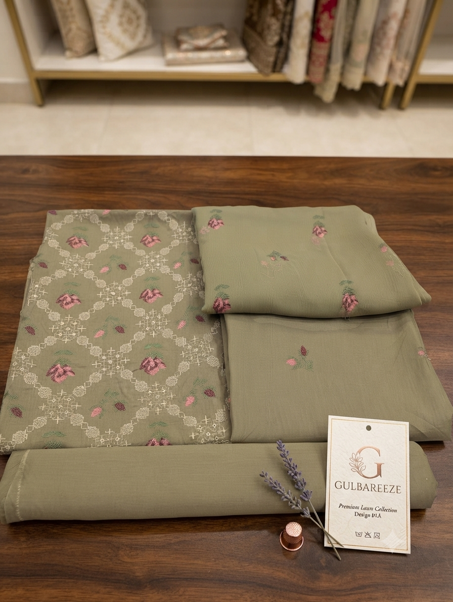 Lawn three piece with chiffon dupatta