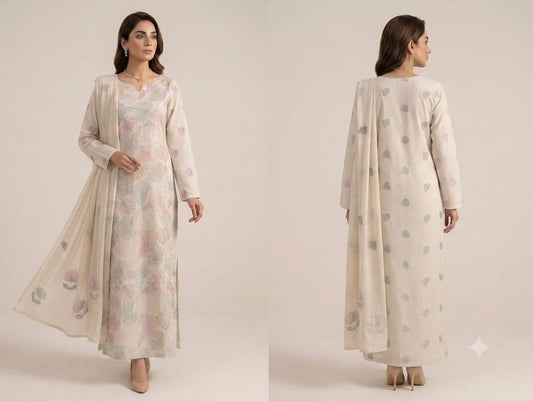 Pure lawn three piece with chiffon dupatta