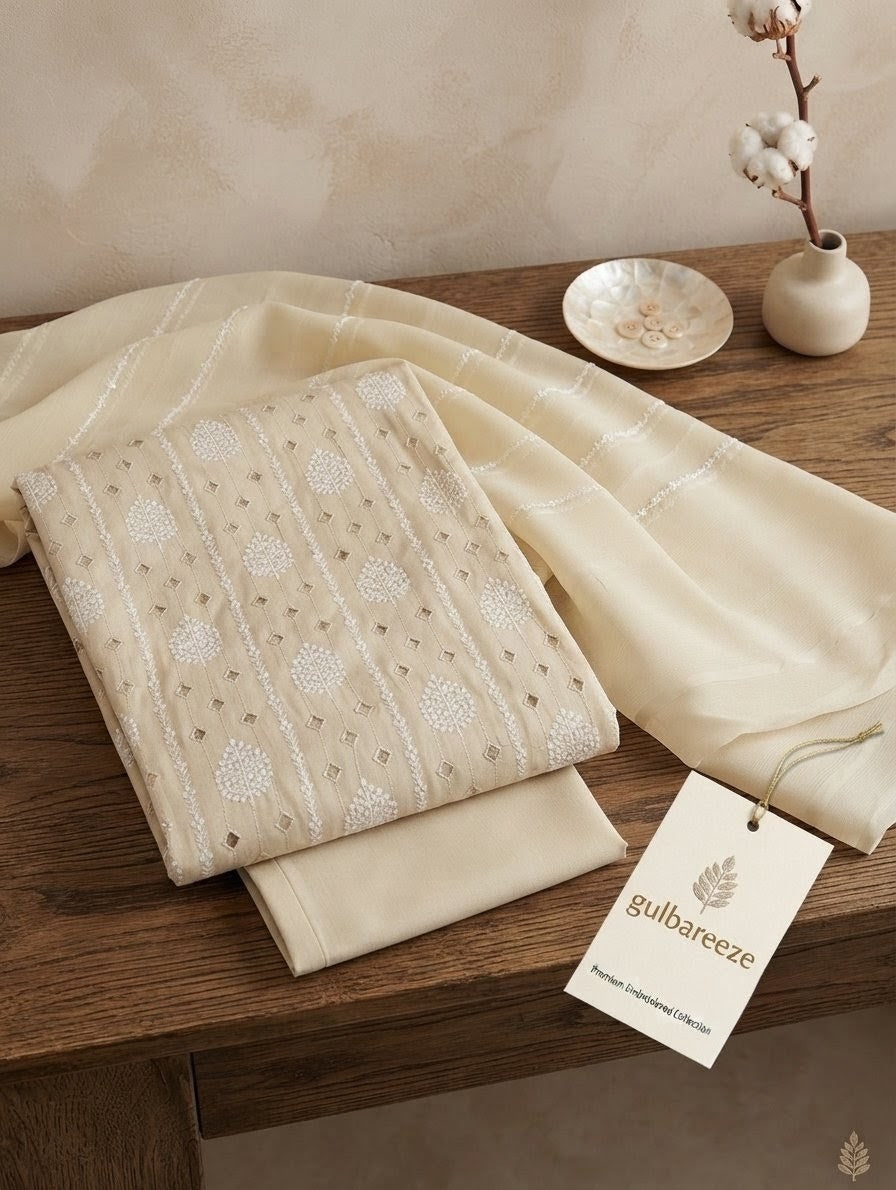 Lawn three piece with chiffon dupatta