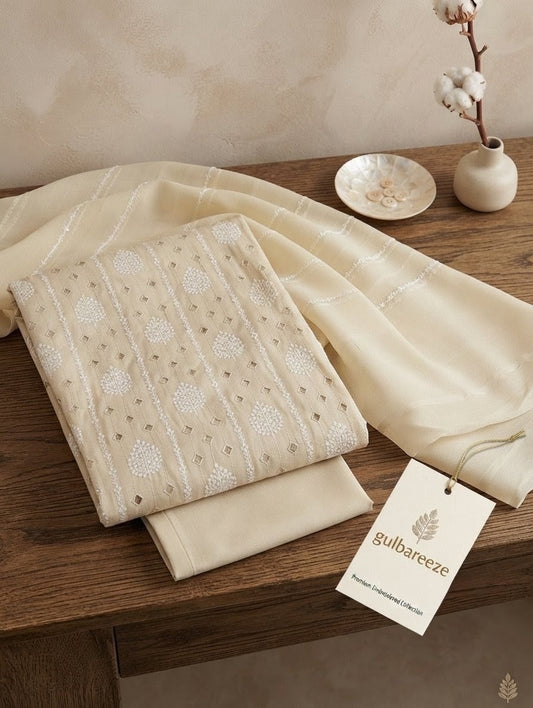 Lawn three piece with chiffon dupatta