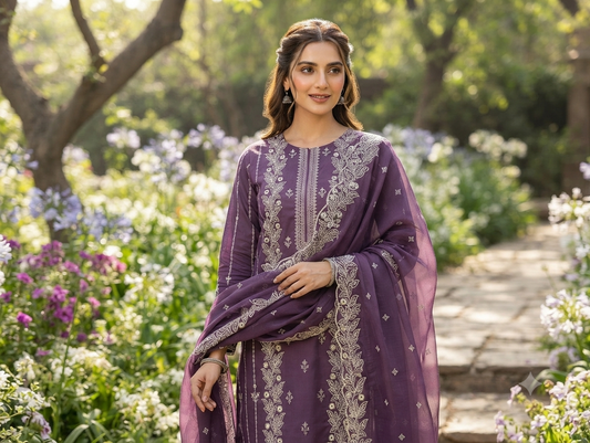 Lawn three piece with chiffon dupatta