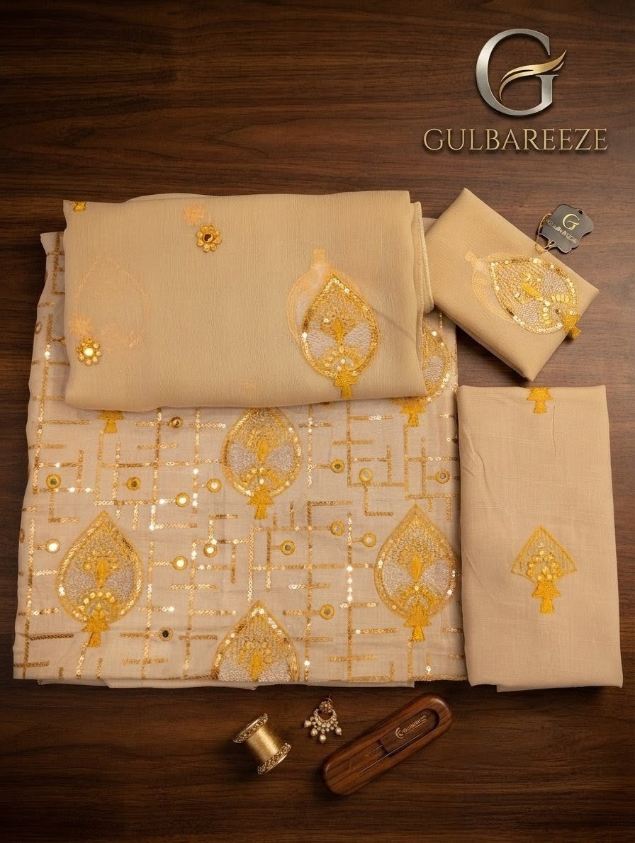Lawn three piece with chiffon dupatta