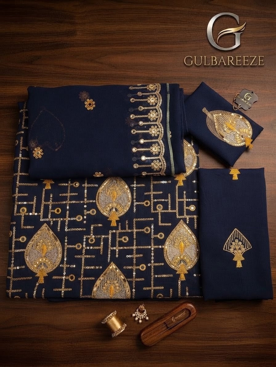 Lawn three piece with chiffon dupatta