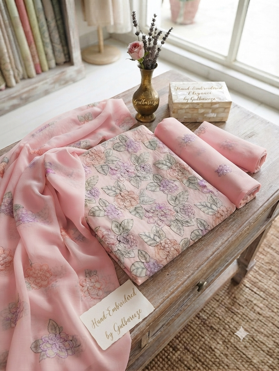 Premium Unstitched 3-Piece Off-White Pastel Floral Embroidered Lawn Suit with chiffon Dupatta