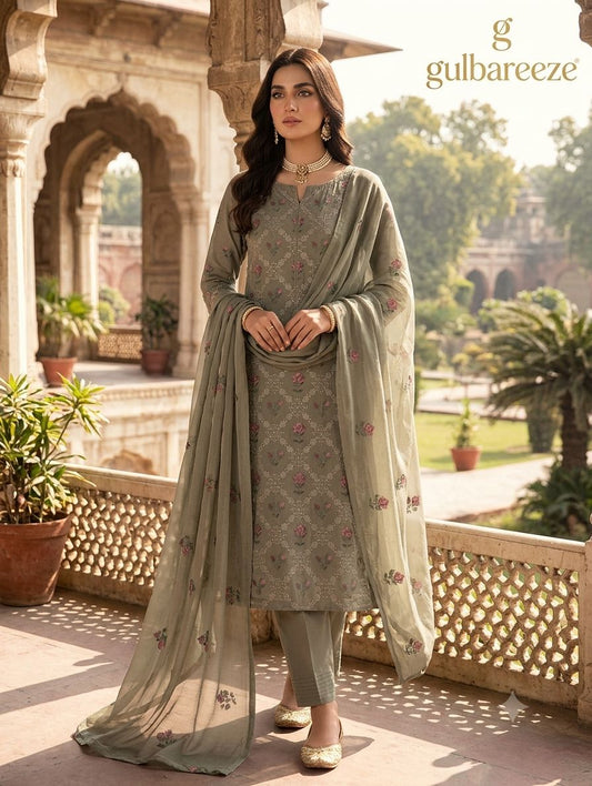 Lawn three piece with chiffon dupatta