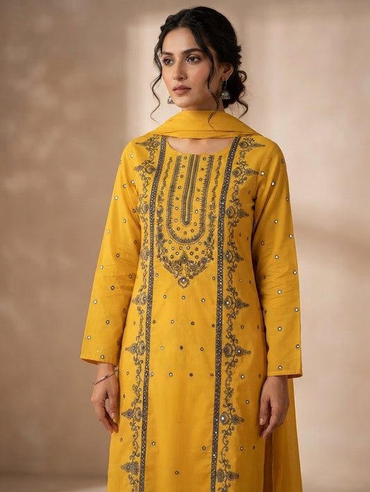 Lawn three piece with plane chiffon dupatta