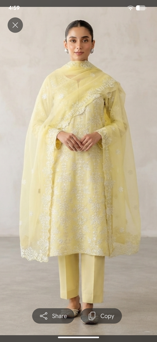 Lawn three piece with chiffon dupatta