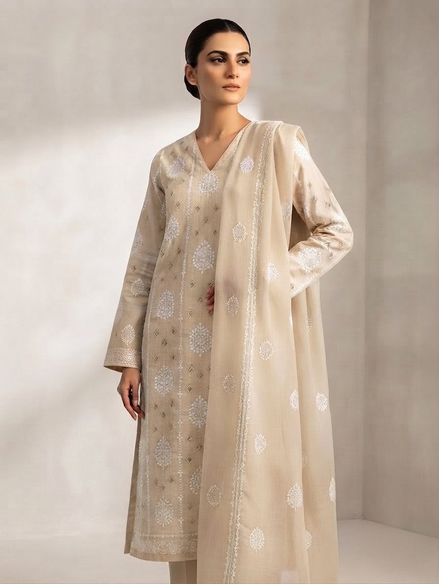 Lawn three piece with chiffon dupatta