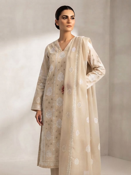 Lawn three piece with chiffon dupatta
