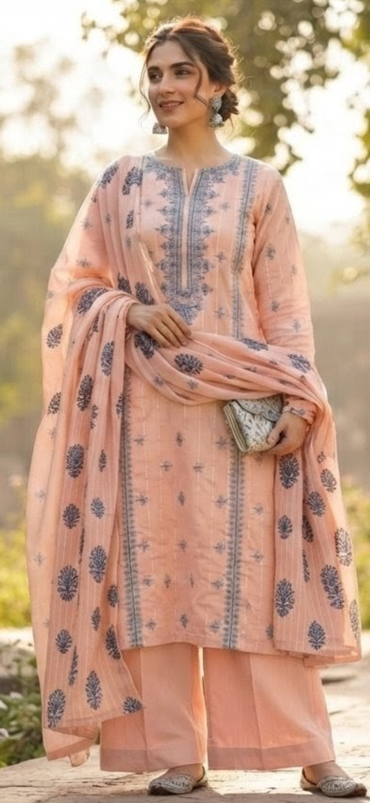 Pure lawn three piece with chiffon dupatta